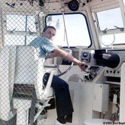 1967 - pretending to be a Boatswains Mate on CG Motor Life Boat CG-44371 at CG Station Lake Worth Inlet, Peanut Island