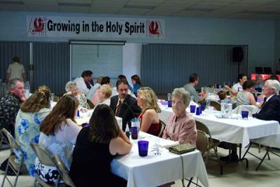 Part of wedding reception attendees, Billie Anne Murphy looking at camera, photo #9048