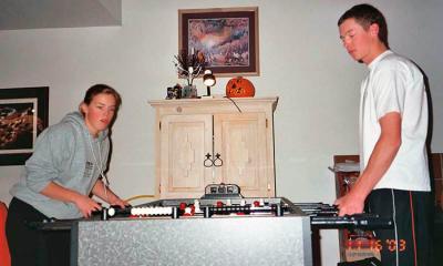 November 2003 - Champion Snowboarders Erica Mueller and Justin Reiter, Brenda's son, playing Foosball