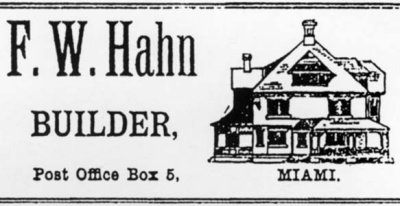 1900s - F. W. Hahn, Builder advertisement