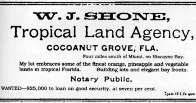 1900s - W. J. Shone, Tropical Land Agency, advertisement