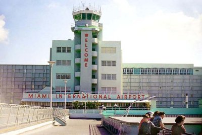 1967 - Miami International Airport's tower #8 and terminal from Concourse 4's observation deck