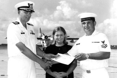 1973 - AE2 Russ Martin receiving his air crew wings from CAPT Schubert, Commanding Officer of Coast Guard Air Station Miami