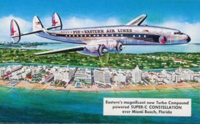 1950's - Eastern Air Lines Lockheed Constellation off Miami Beach