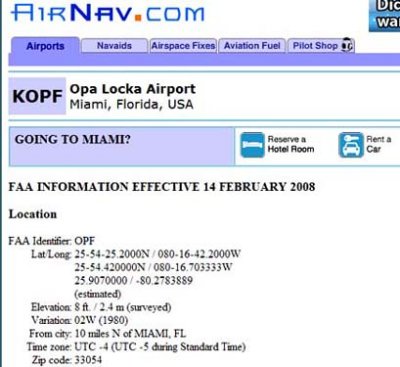 AirNav.com has it wrong as Opa Locka Airport