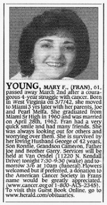 Fran Young's obituary in the Miami Herald