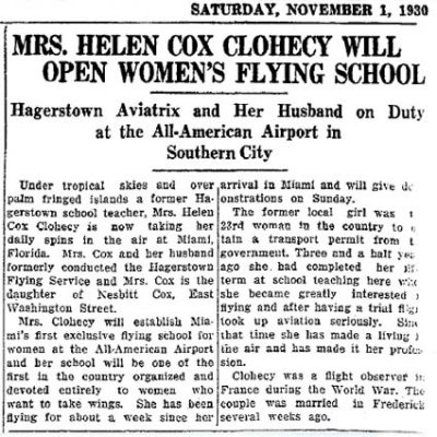 1930 - article about Miami's first women's flying school at All-American Airport, Dade County, Florida