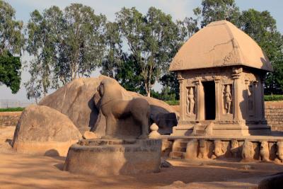 Draupadi Ratha & Standing Lion, Mahabalipuram.