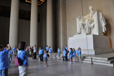 Schoolchildren on a field trip, Lincoln Memorial, Washington, D.C.