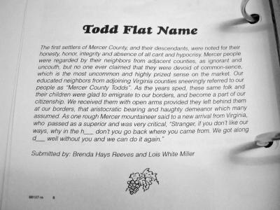 How Todd Flat Got Its Name