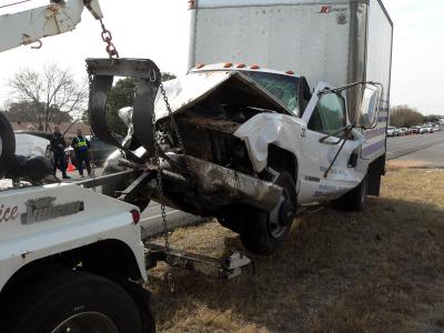 GMC 3500 box truck Veers into oncoming traffic