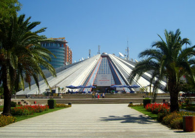 'pyramid' built by crazy daughter of commie dictator enver hoxha (formerly hoxha museum, now disco and cafe)