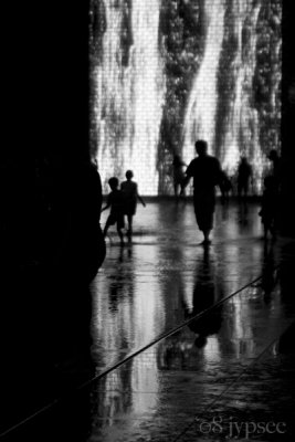 crown fountain in black and white