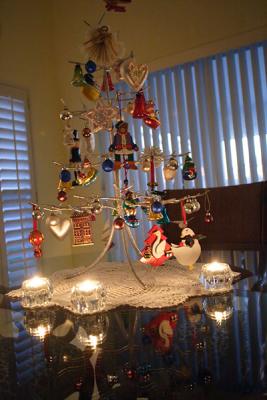 ornament tree by candle light