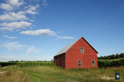 red barn in evening light