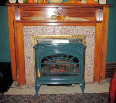 Fireplace in bar