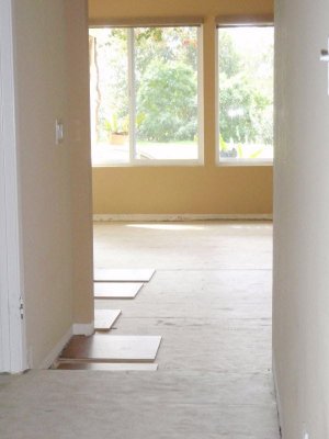 View into Family Room -- Substrate Down -- Tile is Next
