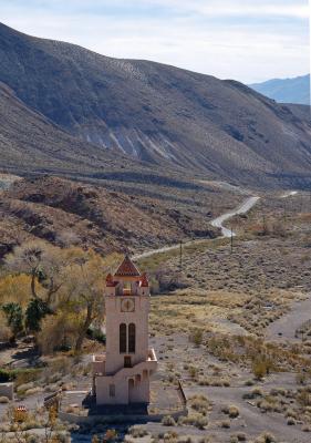 Clock Tower and Road Through Grape Vine Canyon
