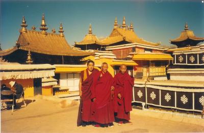 Monks in front of burial places of former Dali Lamas.jpg