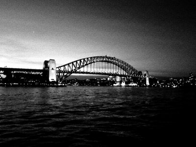 Harbor Bridge at Night Black and White