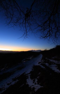 Minutes after sunset, High Tatras on horizon