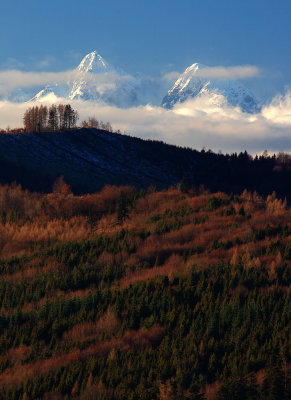 Snowy Tatras and colourful trees
