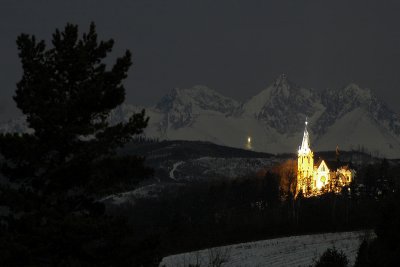 Church and mountains