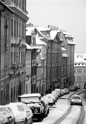 Prague in the snow BW