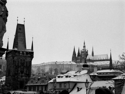 Lit up Castle - Prague BW