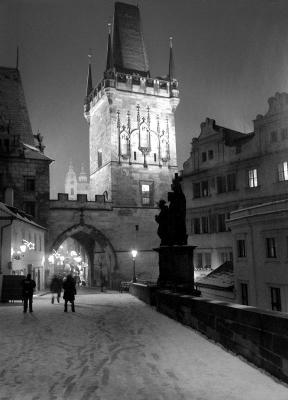 Mala Strana Karlov Bridge Tower BW