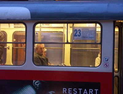 On the tram in Prague