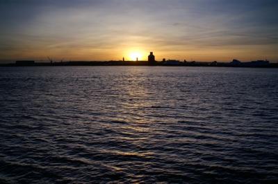 Sunset over the River Mersey, Liverpool