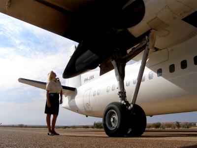Stewardess and plane