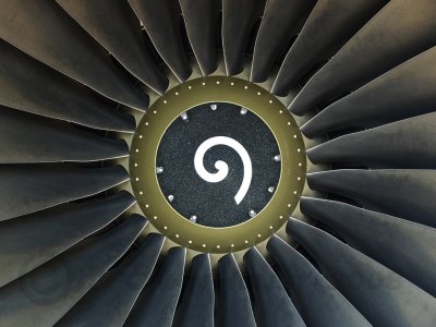 Fanblades and spinner of a jet engine