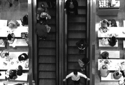 escalator and cafe