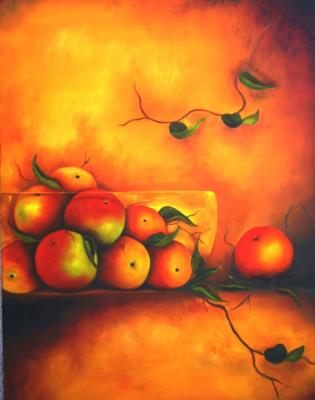 MISTERIOUS APPLES 22 x 28 Oil on Canvas.
