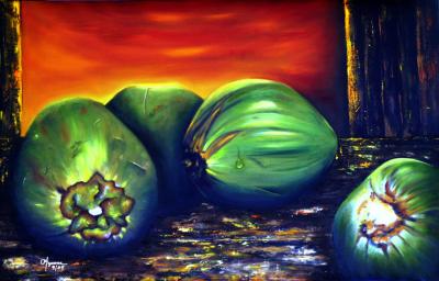 COCONUTS FOR TOMORROW  30 X 20 Mix media with texture. Oil on canvas.                               .