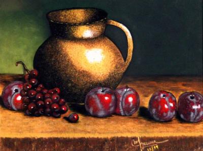 STILL LIFE PLUMS 24 x 20 Pastel on paper.    SOLD