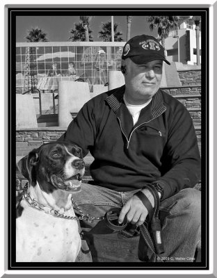 Man with Dogs HB 12-29-09 2 CS3Crop B+W Framed.jpg