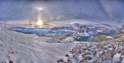 Mount Assiniboine (3618m). In the clouds.