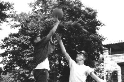 Richard (left) & Alan, a.k.a. Hooper, (right) - basketball in Bobby Larkin's driveway on Dorchester Road, Brooklyn. (late 50's)