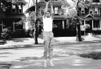 Ken, a.k.a., the Hoch,  playing basketball in Bobby Larkin's driveway on Dorchester Road, Brooklyn. (late 1950's)