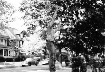 Richard playing basketball in Bobby Larkin's driveway on Dorchester Road, Brooklyn. (late 1950's)
