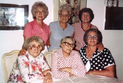Richard's aunts (mother's side) and mother, Hilda: L to R: front - Betty, Helen, Clara; rear - Rosie, Lilly, Hilda