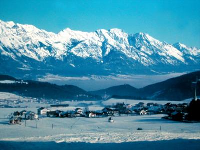 Town  in the Austrian Alps - while Richard was skiing through the town to Innsbruck, in the valley (background). (12-1967)