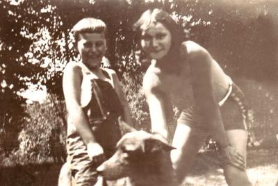 Aunt Helen (mother's sister) with a boy and a dog (1931)