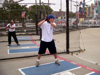 Seth at a baseball batting cage at Coney Island, Brooklyn. He has a great swing!