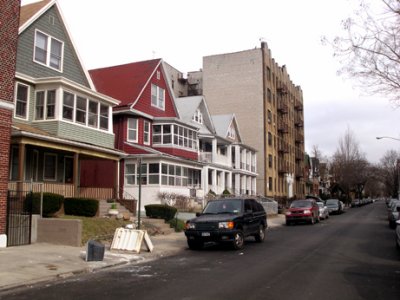 Westminster Road, showing the apartment house 410 Westminster Road where Richard was raised - looking east toward Cortelyou Road