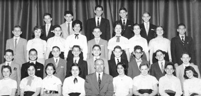Ninth grade class (9SP7) - Walt Whitman Junior High School (P.S. 246), Brooklyn.  Richard is in third row, left end. (1956)