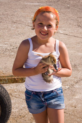 Claudia with a duckling